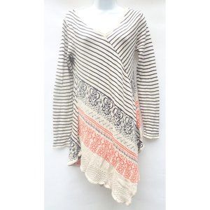 Belldini Asymmetrical Sweater Women M Stripe Bohemian Long‎ V Neck